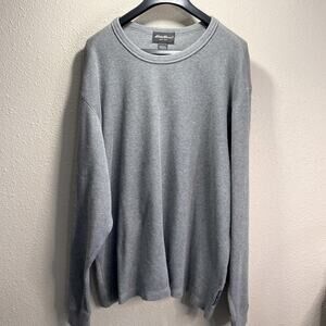 NWT Eddie Bauer Men 100% Cotton Gray Crew Neck Long Sleeve Shirt Size 2XL